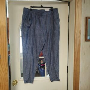 New Old Navy Blue High Rise Straight Taper Pull On Linen Crop Pants Women's XL